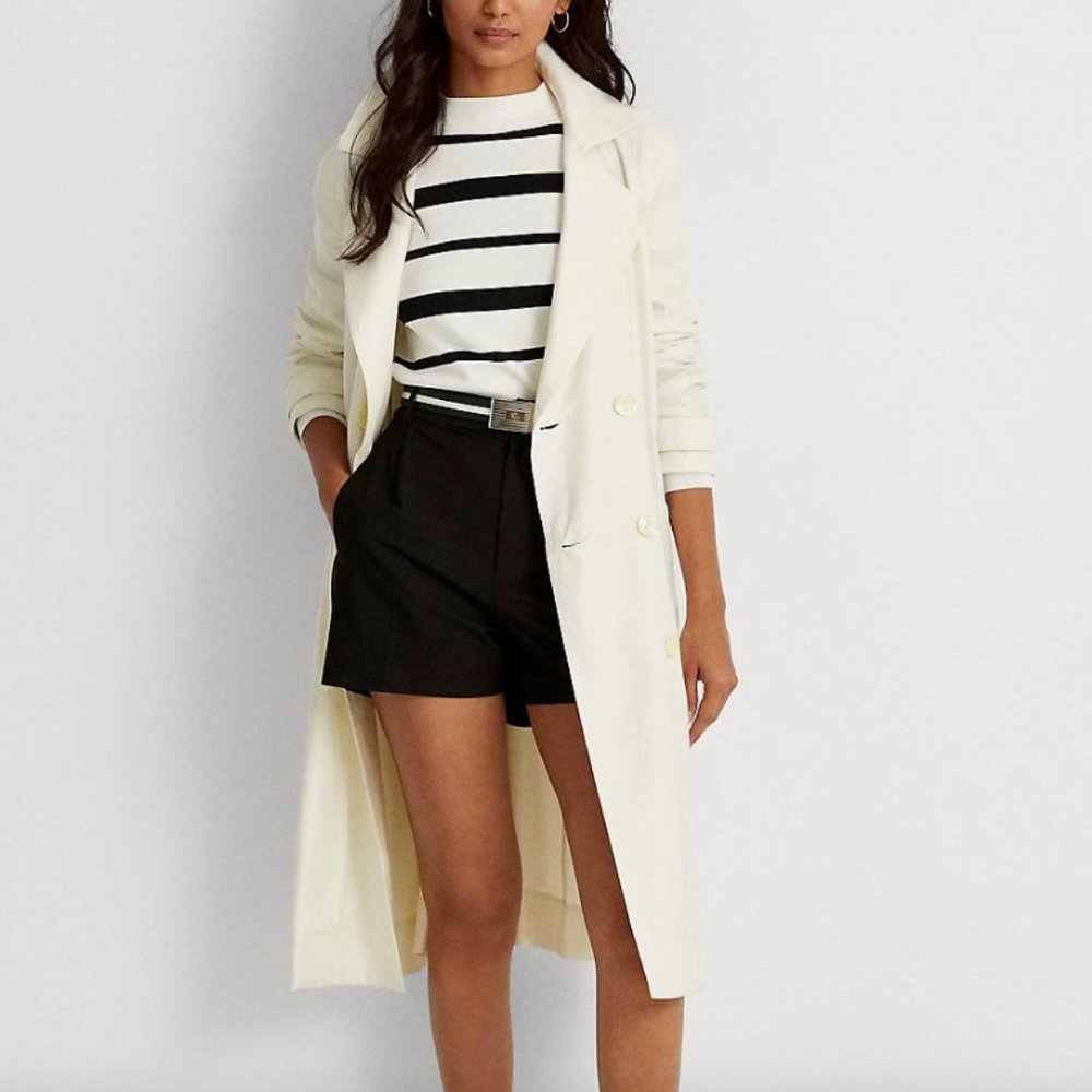 Lauren Ralph Lauren  Pale Cream Linen Twill Trench Coat